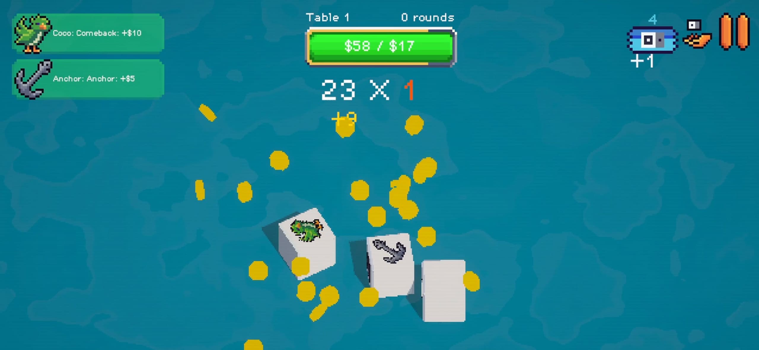 Payroll Dice: combo Coco i Anchor przekraczające cel stołu