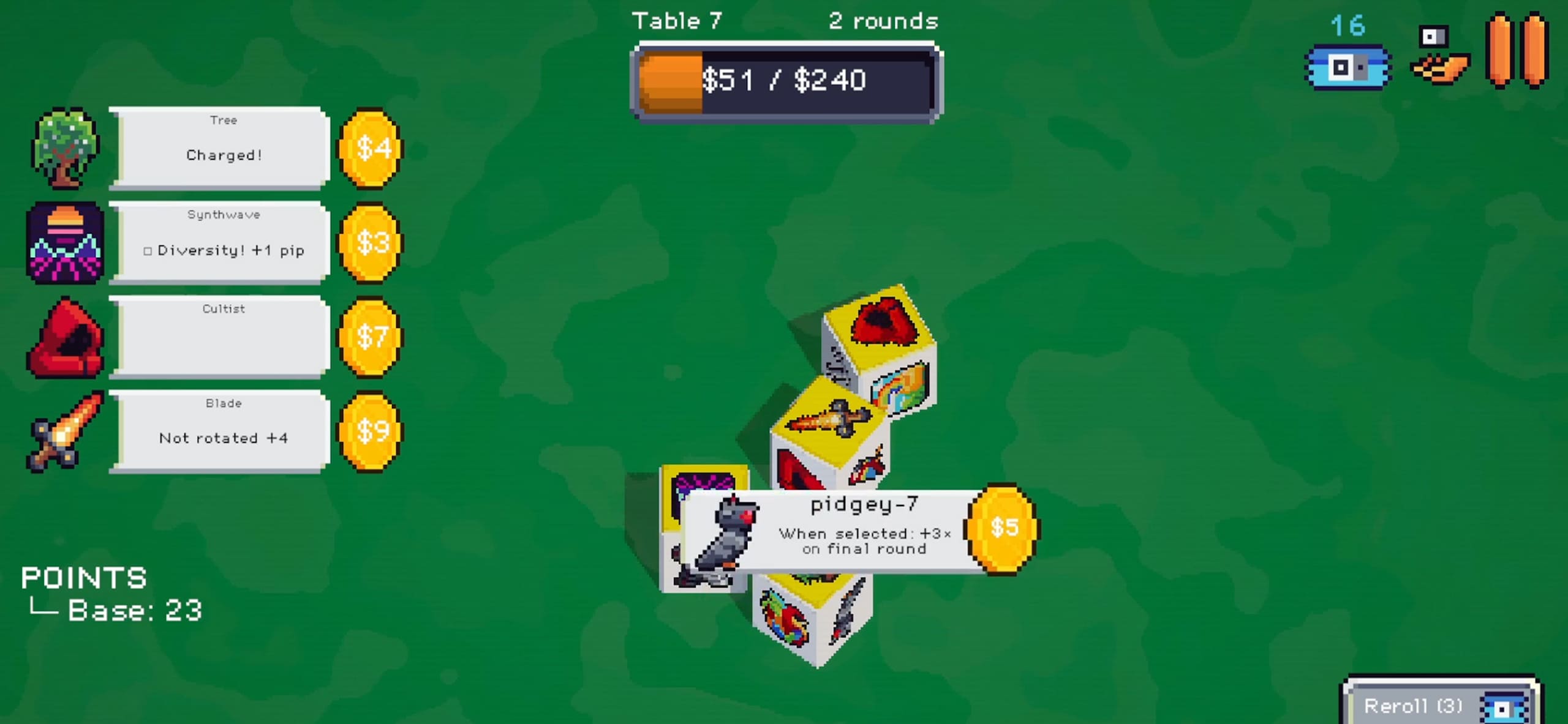 Payroll Dice: zielony stół z wyborem kości Pidgey-7